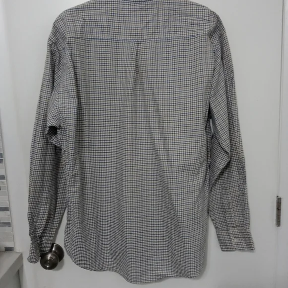 Yves Saint Laurent YSL Men's button down beige Navy blue Checked Shirt 16.5 - Picture 8 of 8